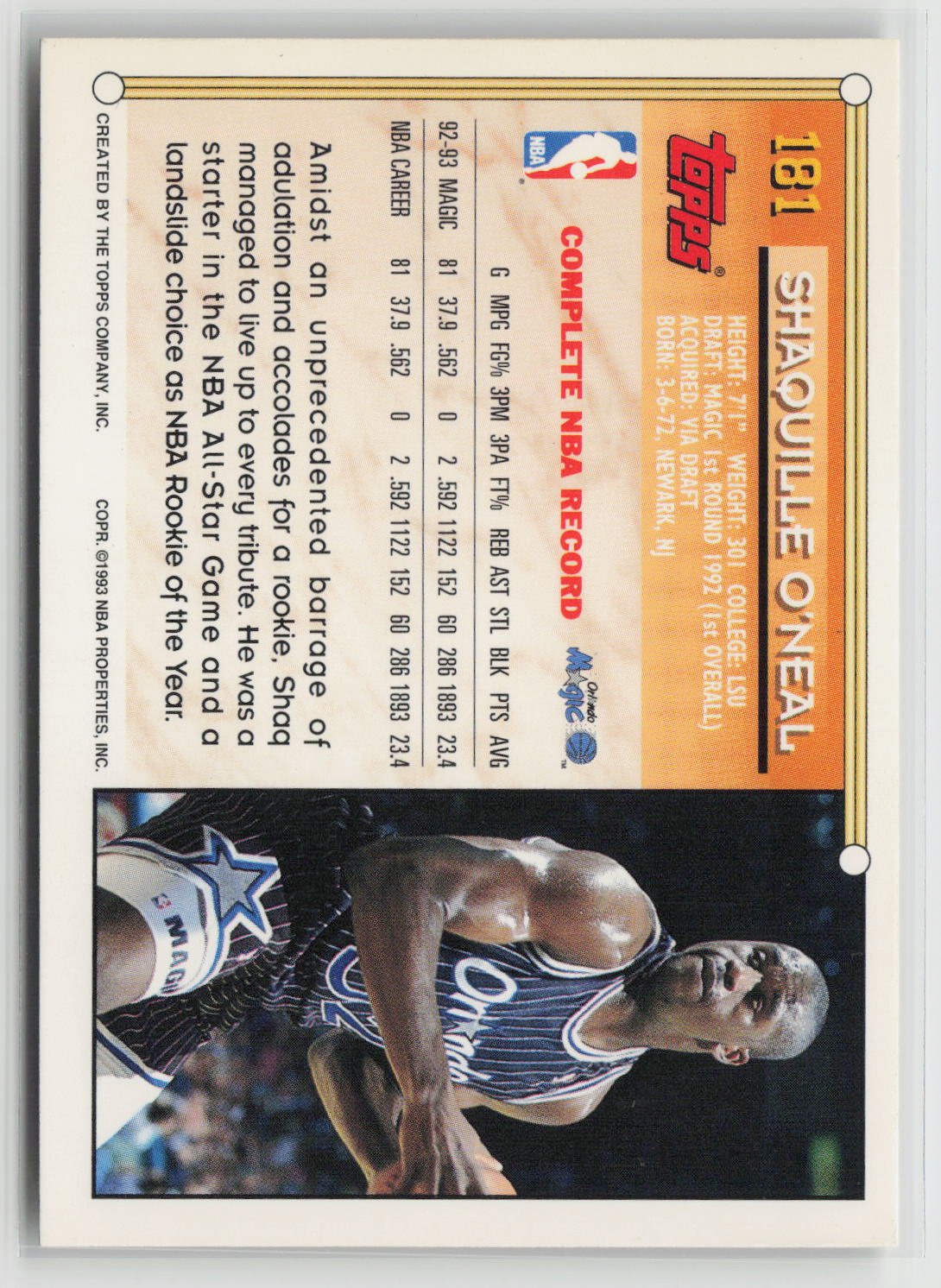Shaquille O'Neal 1993-94 Topps #181