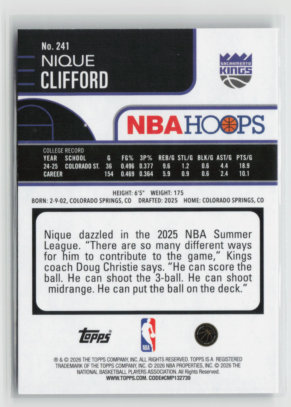 Nique Clifford 2025-26 Hoops #241