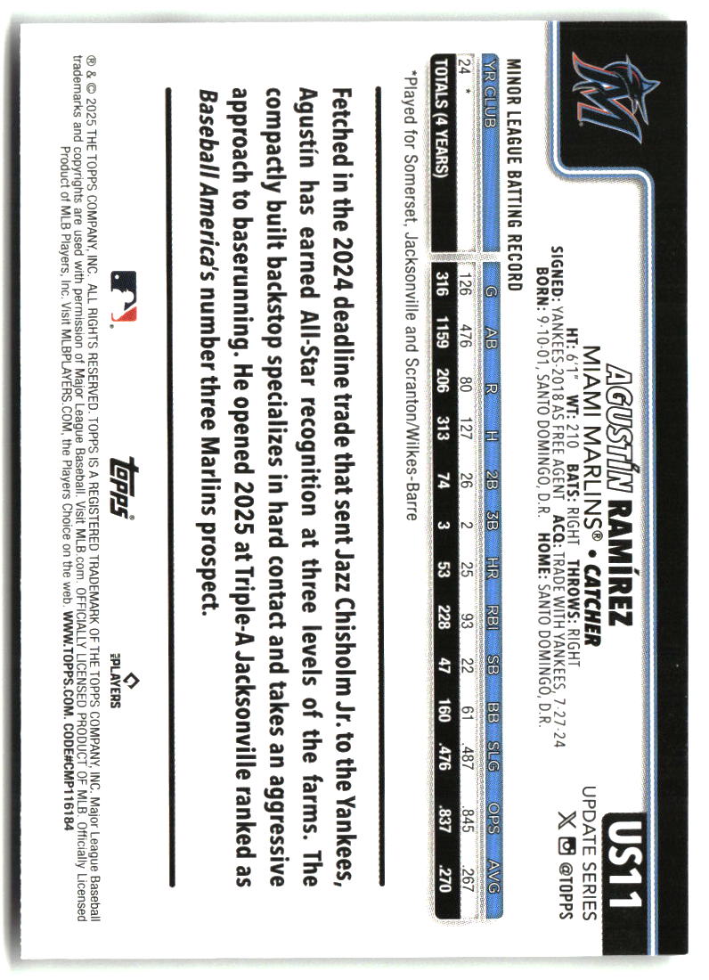 Agustin Ramirez 2025 Topps Update #US11