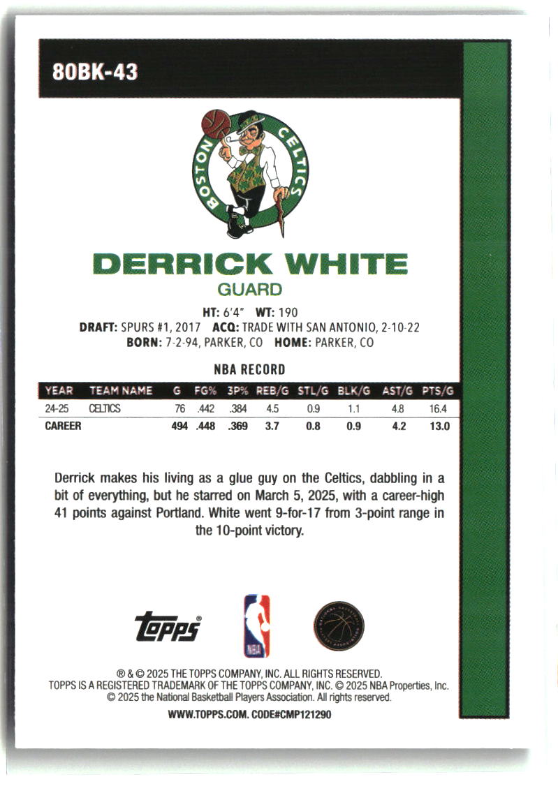 Derrick White 2025-26 Topps 1980-81 Topps Basketball #80BK-43