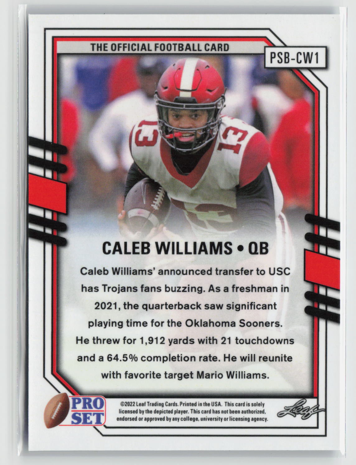 Caleb Williams 2022 Pro Set Draft Base Mojo Blue #PSB-CW1