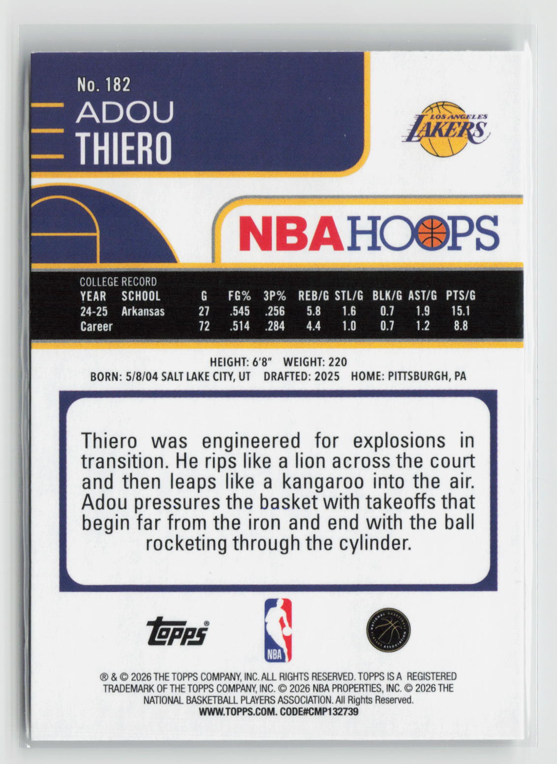 Adou Thiero 2025-26 Hoops #182