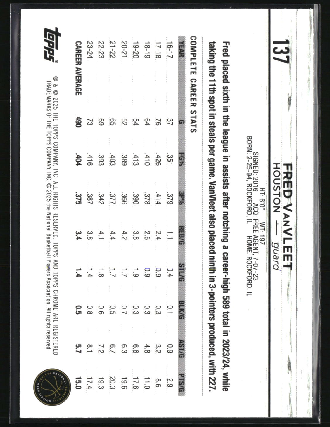 Fred VanVleet 2024-25 Topps Chrome Topps Green Refractor #137