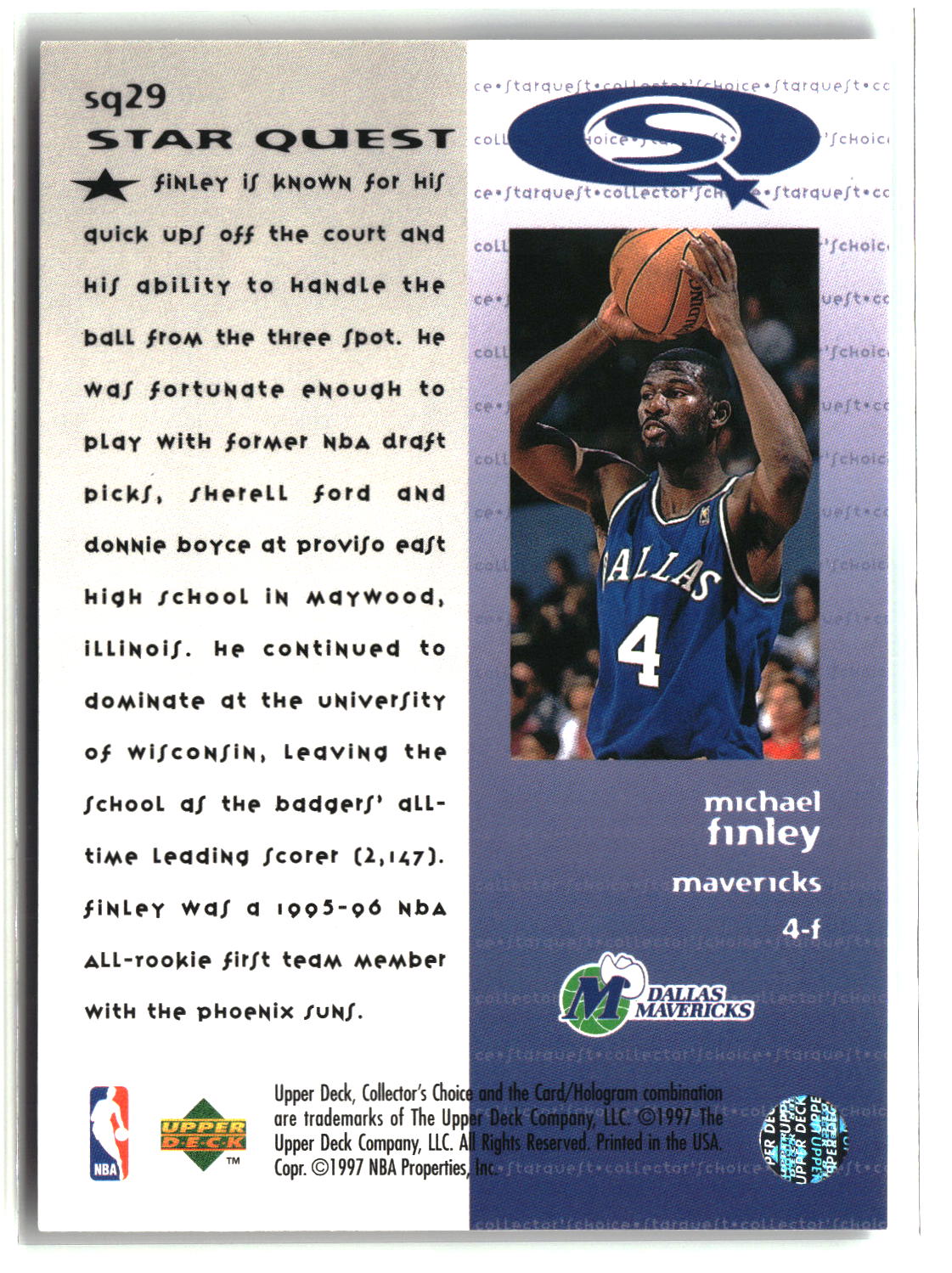 Michael Finley 1997-98 Collector's Choice StarQuest #SQ29