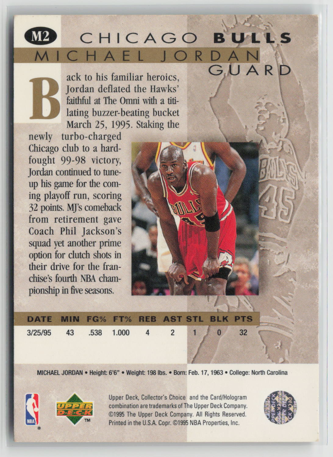 Michael Jordan 1995-96 Collector's Choice Jordan He's Back #M2