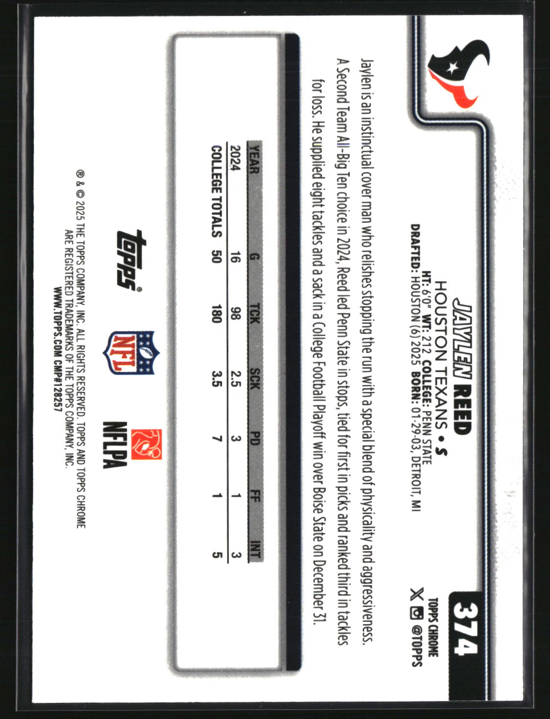 Jaylen Reed 2025 Topps Chrome Football #374