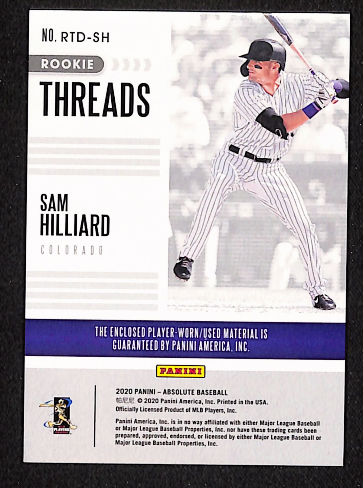 Sam Hilliard 2020 Panini Absolute Rookie Threads Duals #RTD-SH