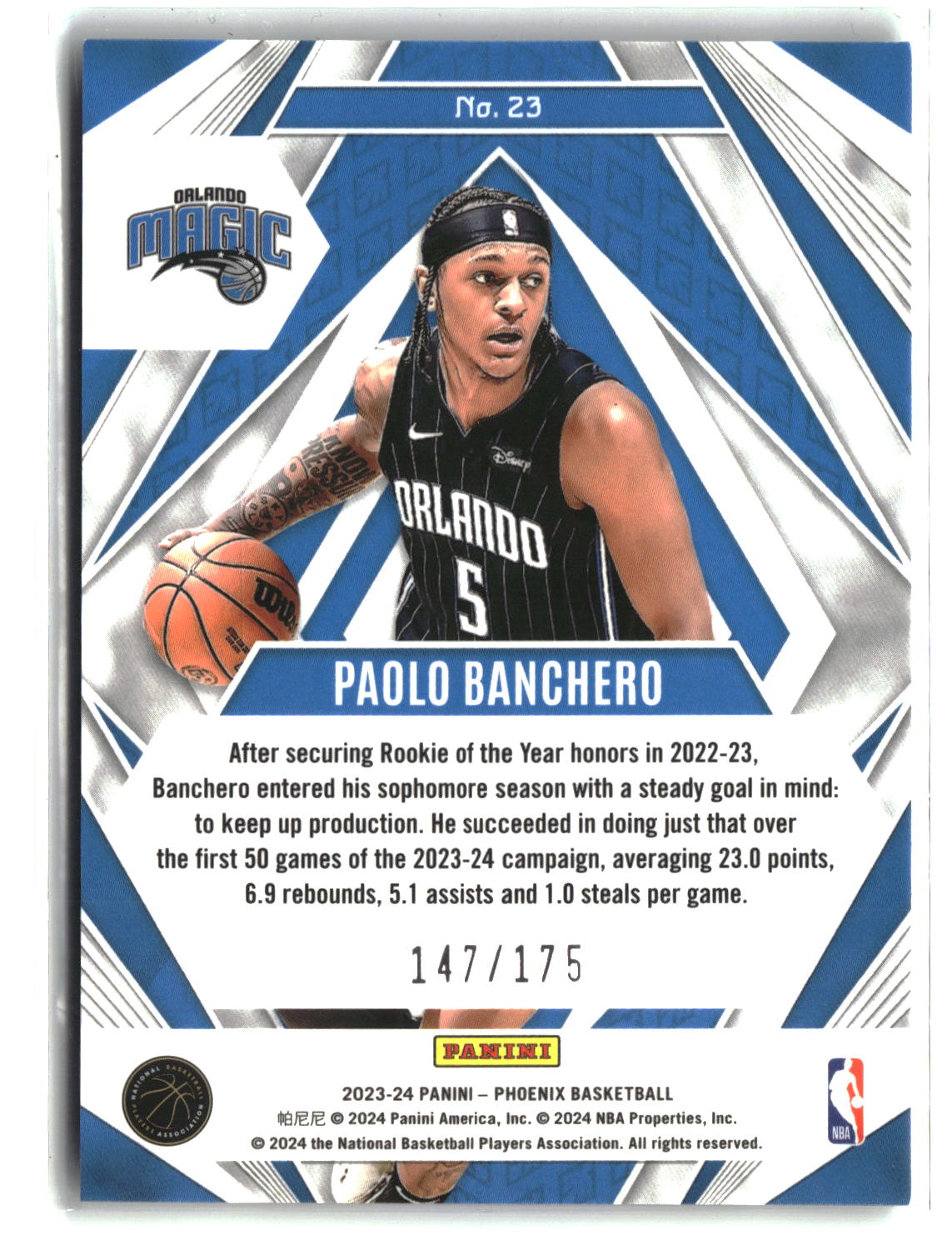 Paolo Banchero 2023-24 Panini Phoenix Paragon Phoenix Green Lazer #23 #/175