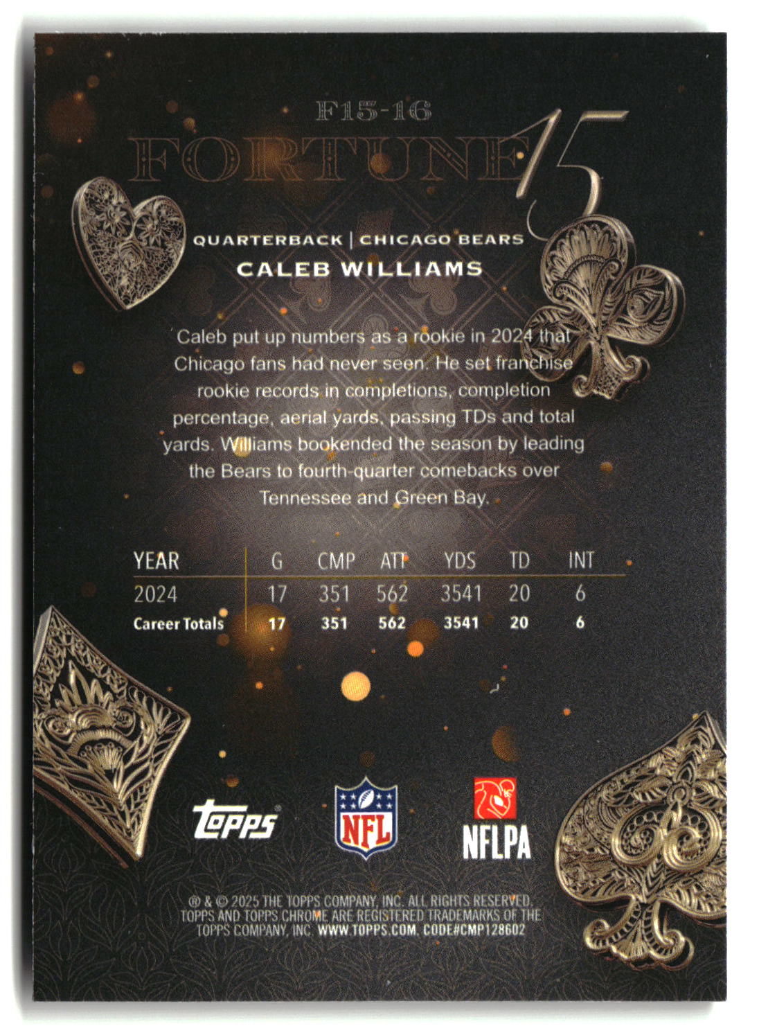 Caleb Williams 2025 Topps Chrome Fortune 15 #F15-16