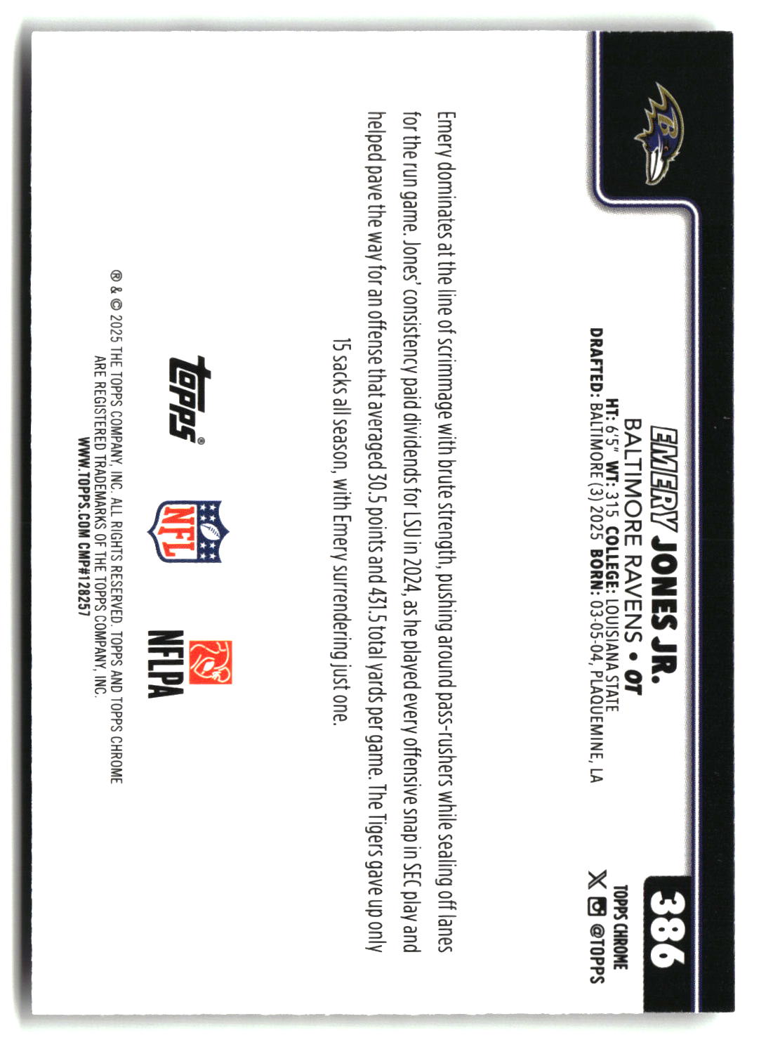 Emery Jones Jr. 2025 Topps Chrome #386
