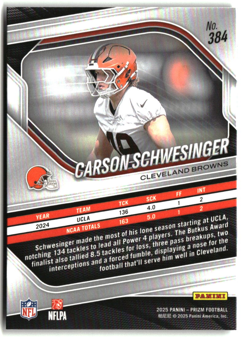 Carson Schwesinger 2025 Panini Prizm #384
