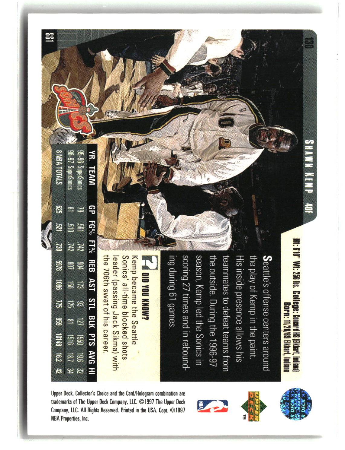 Shawn Kemp 1997-98 Collector's Choice #130