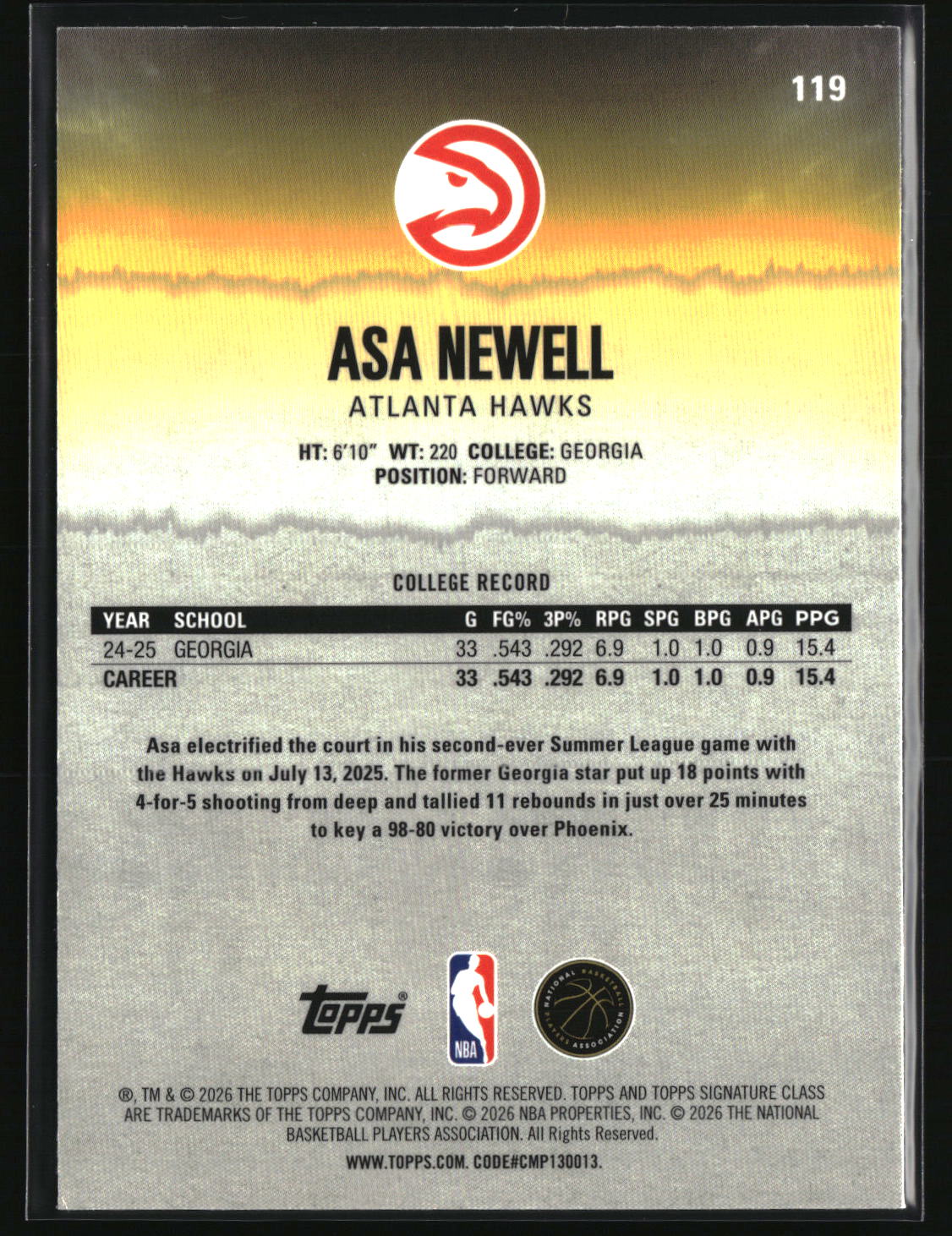 Asa Newell 2025-26 Topps Signature Class Chrome #119