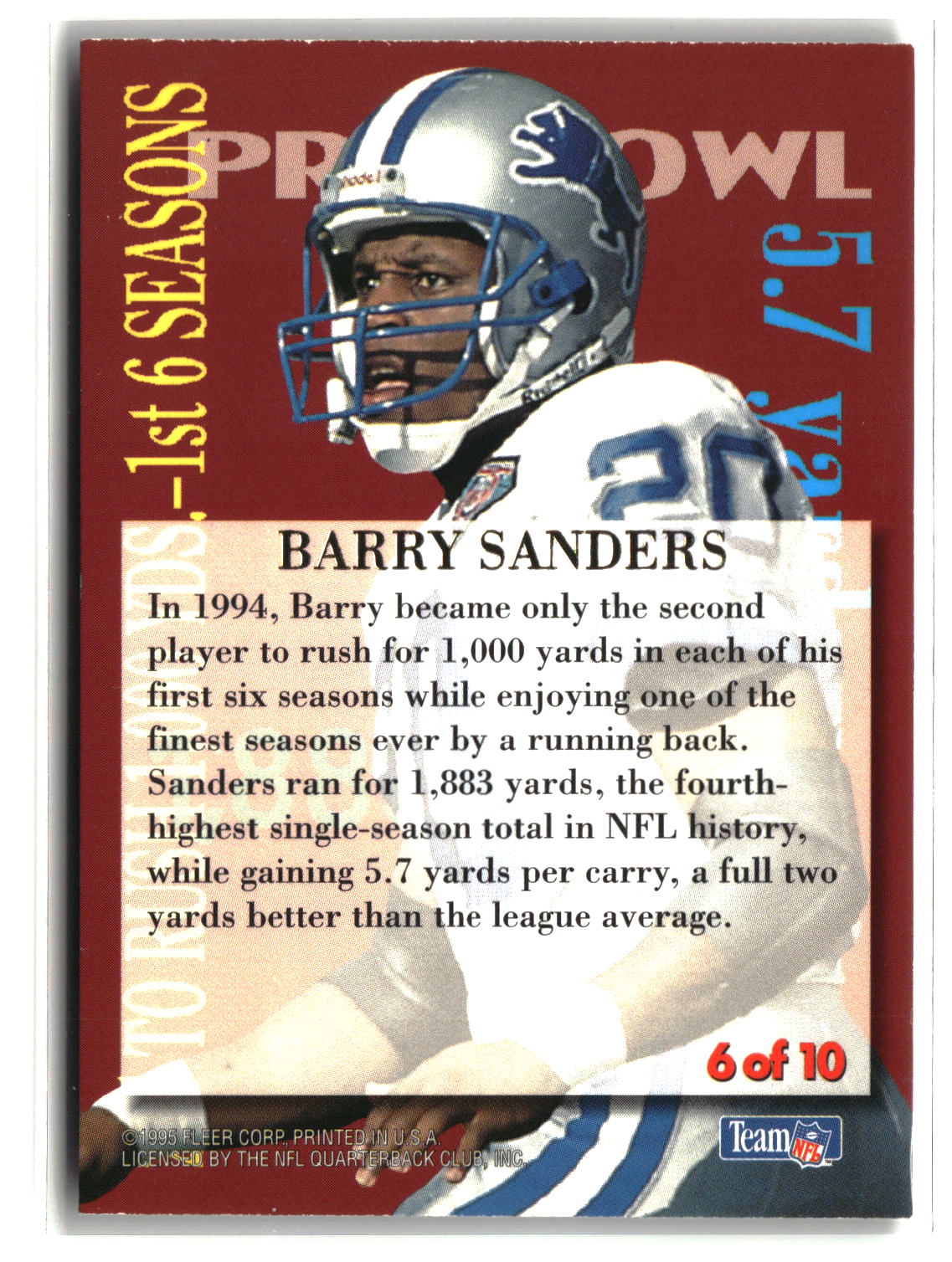Barry Sanders 1995 Ultra Ultra Achievements #6