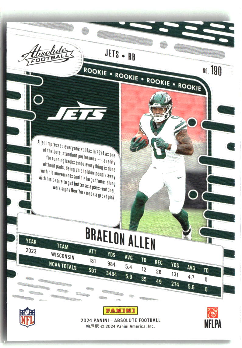 Braelon Allen 2024 Panini Absolute Retail #190