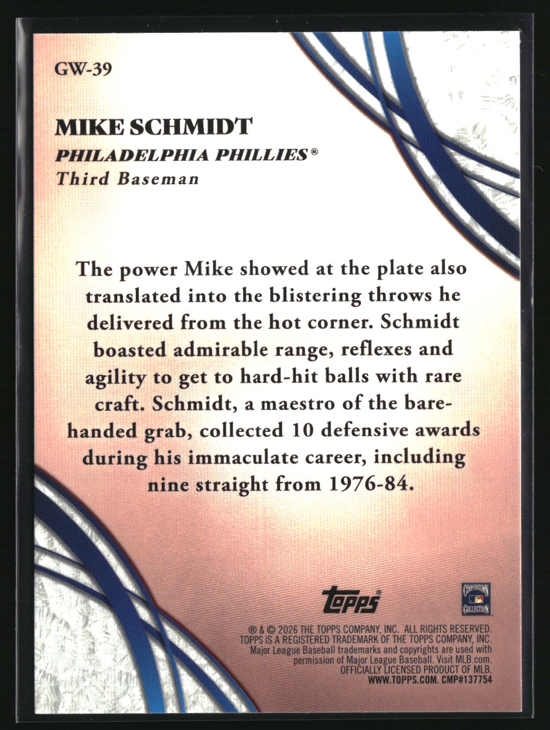 Mike Schmidt 2026 Topps Glove Work #GW-39