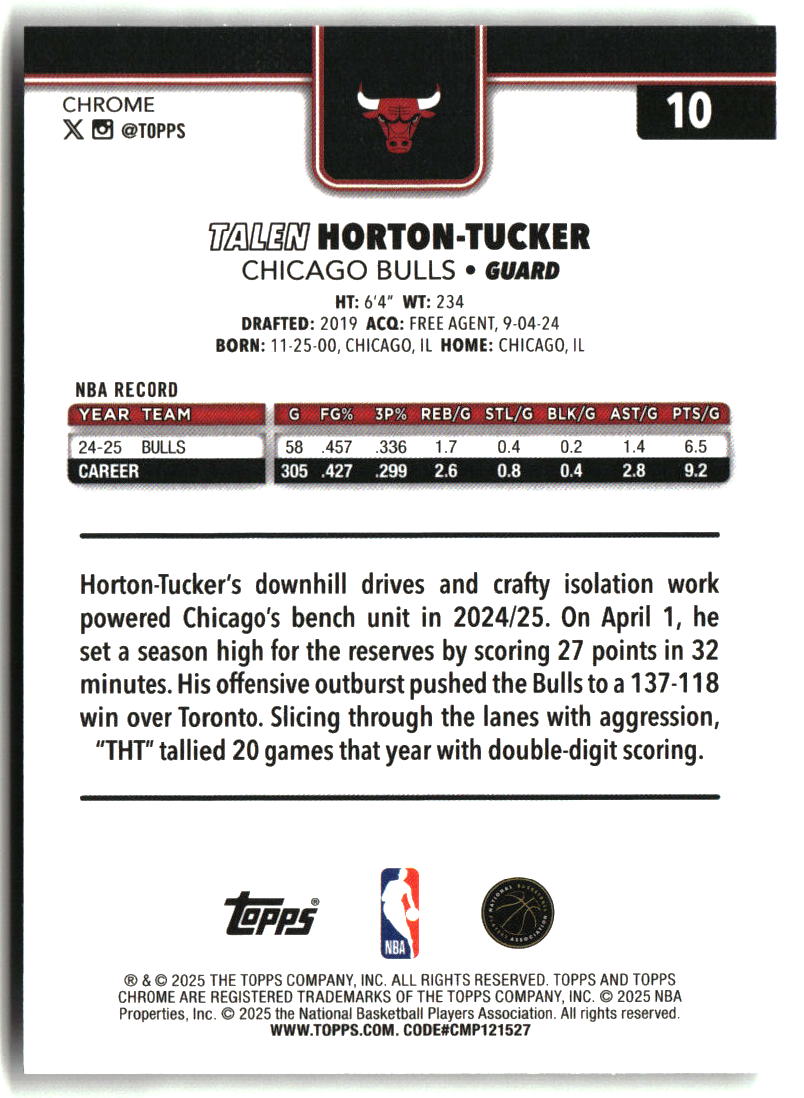 Talen Horton-Tucker 2025-26 Topps Chrome X-Fractor #10