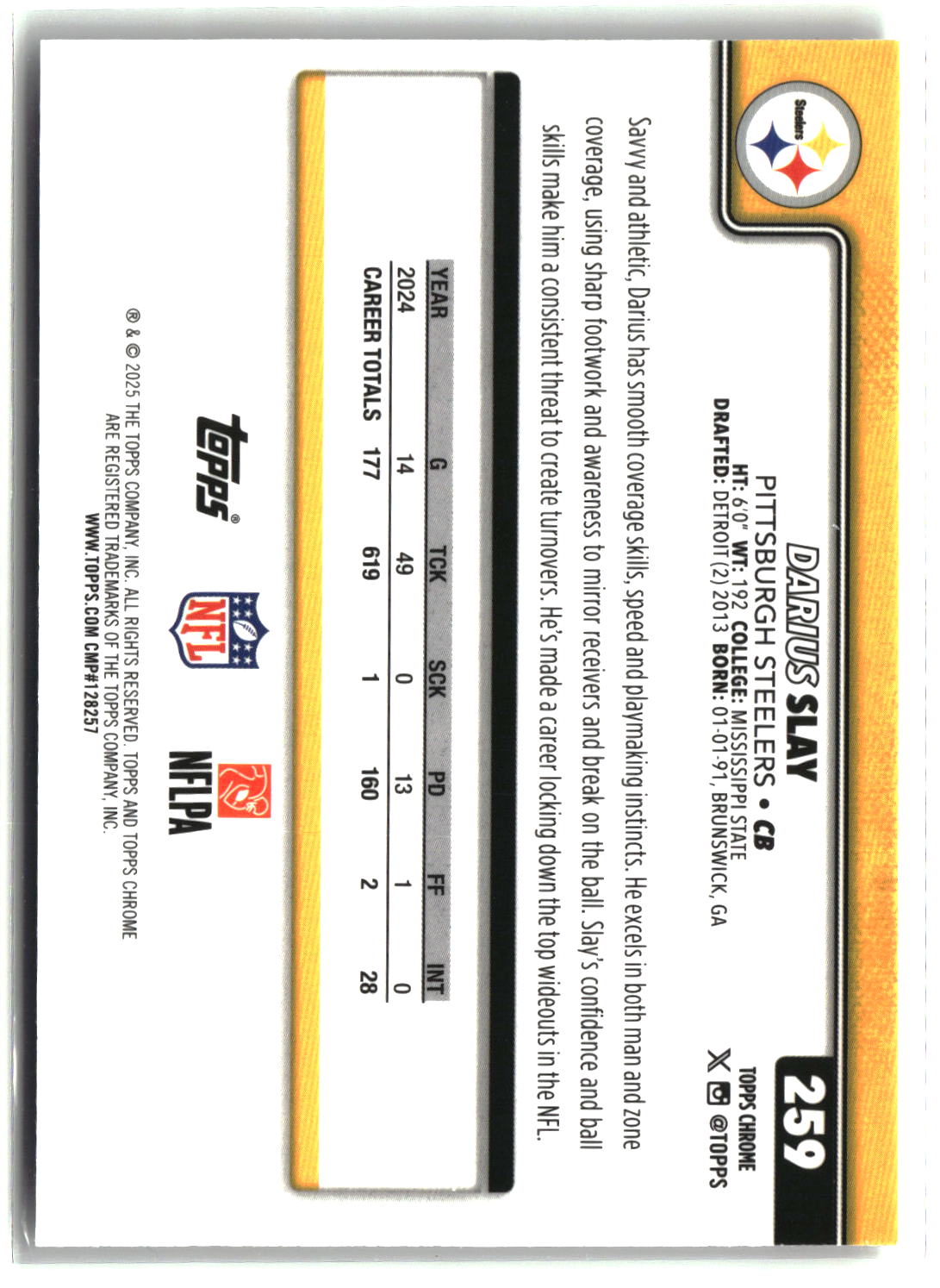 Darius Slay 2025 Topps Chrome Prism Refractor #259
