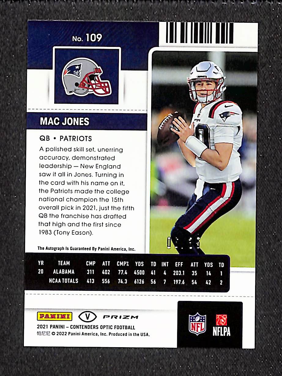 Mac Jones 2021 Panini Contenders Optic Rookie Ticket Teal #109B /35