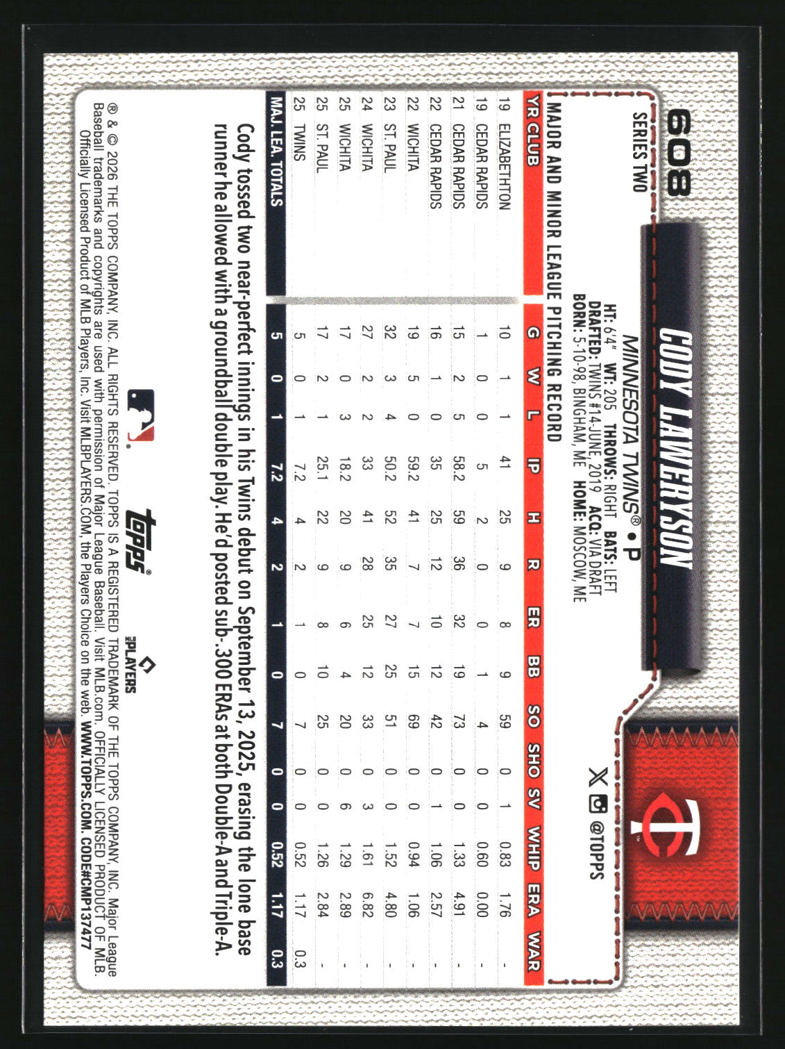 Cody Laweryson 2026 Topps #608
