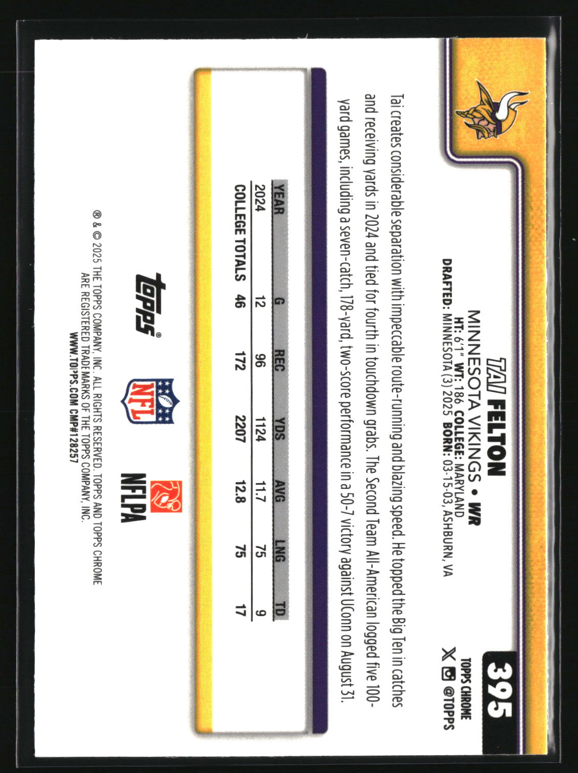 Tai Felton 2025 Topps Chrome #395