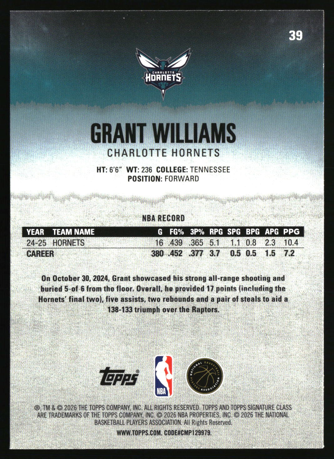 Grant Williams 2025-26 Topps Signature Class #39