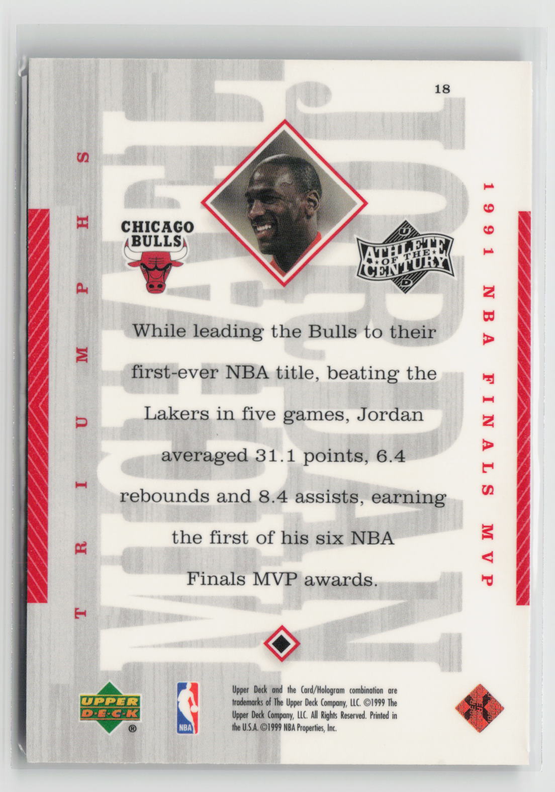 Michael Jordan 1999 Upper Deck Michael Jordan Athlete of the Century #18