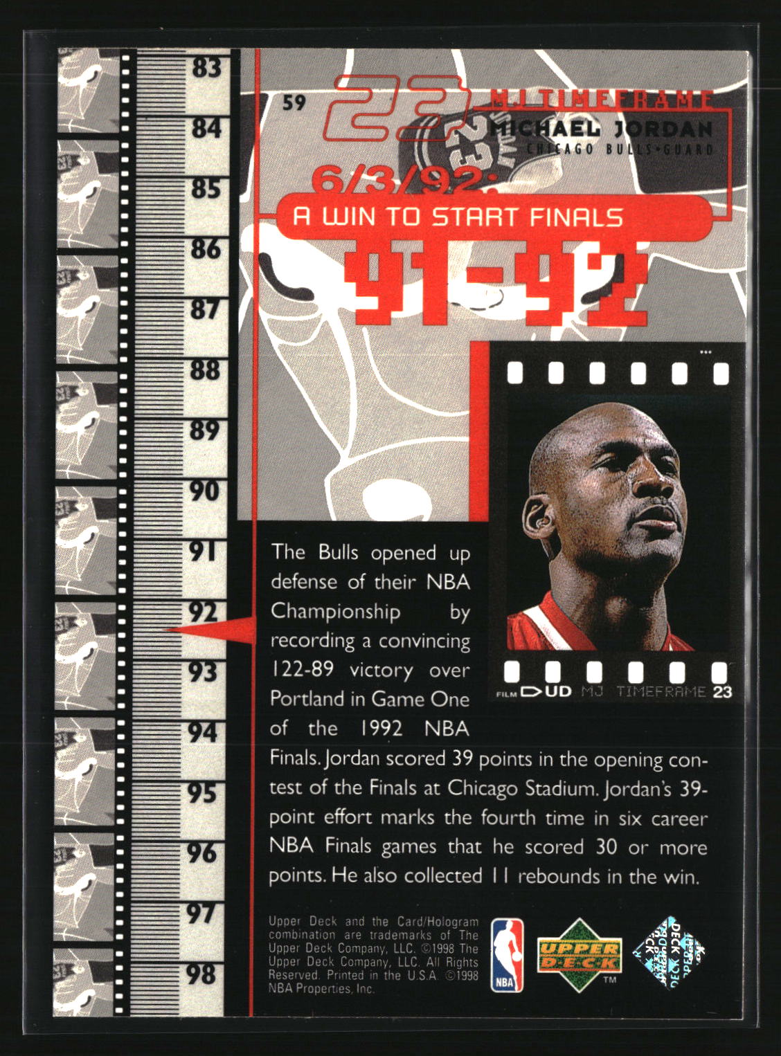 Michael Jordan 1998 Upper Deck Michael Jordan Living Legend #59