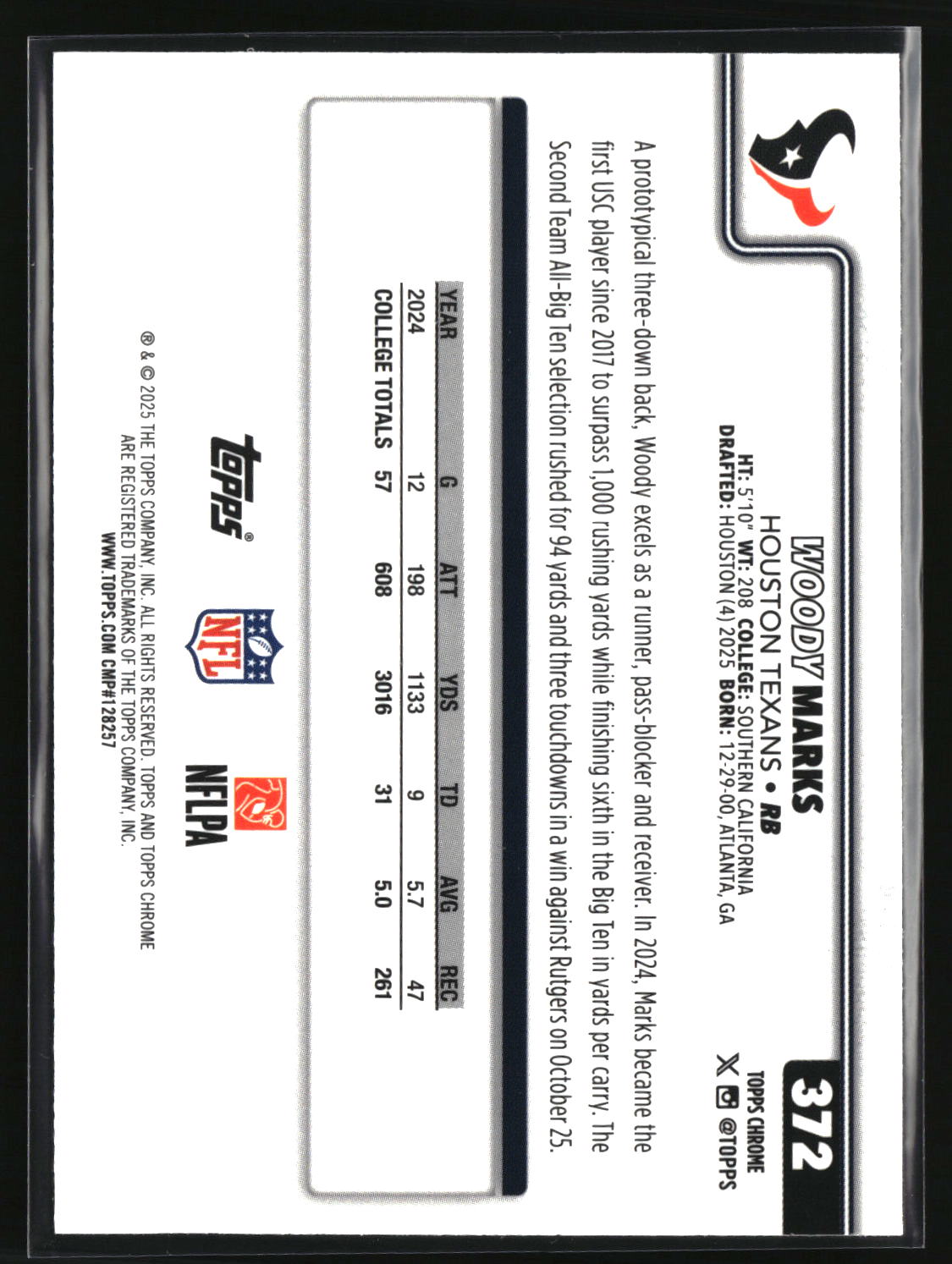 Woody Marks 2025 Topps Chrome #372