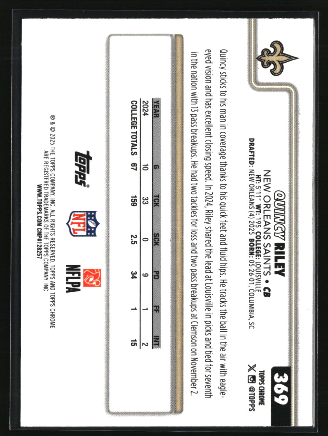 Quincy Riley 2025 Topps Chrome #369