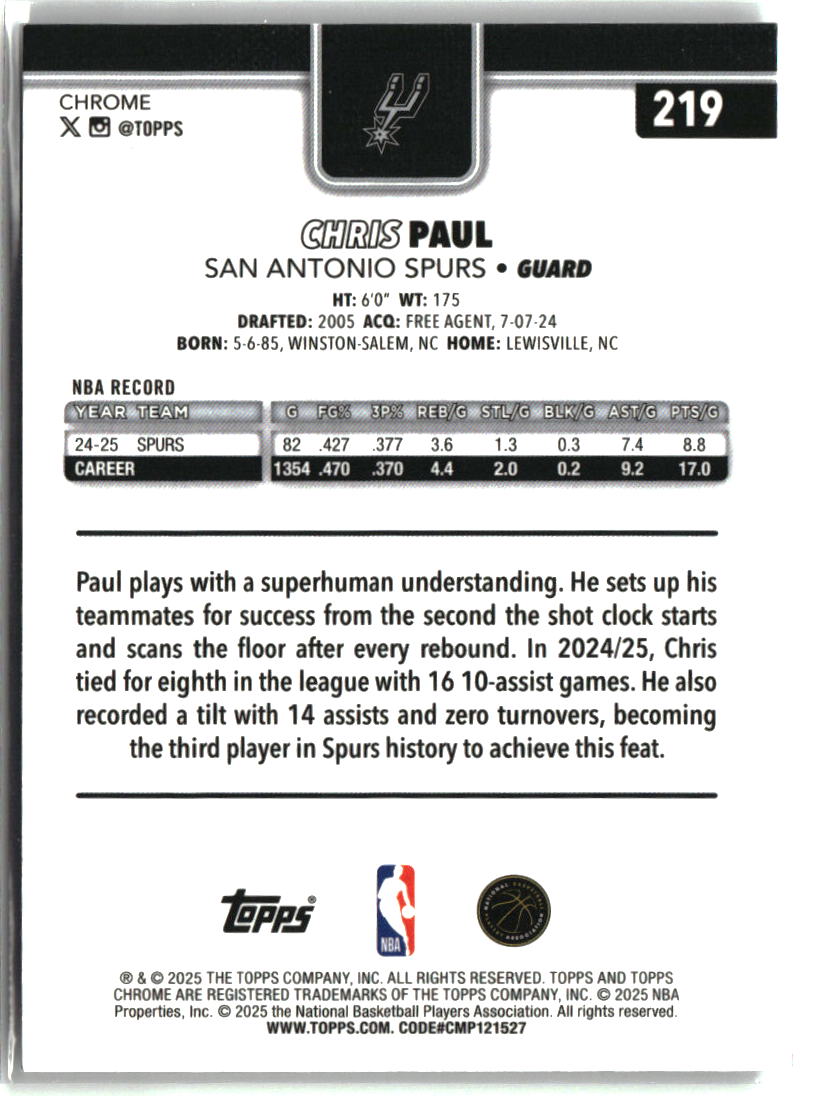 Chris Paul 2025-26 Topps Chrome Prism Refractor #219