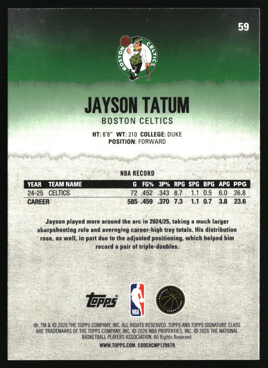 Jayson Tatum 2025-26 Topps Signature Class #59