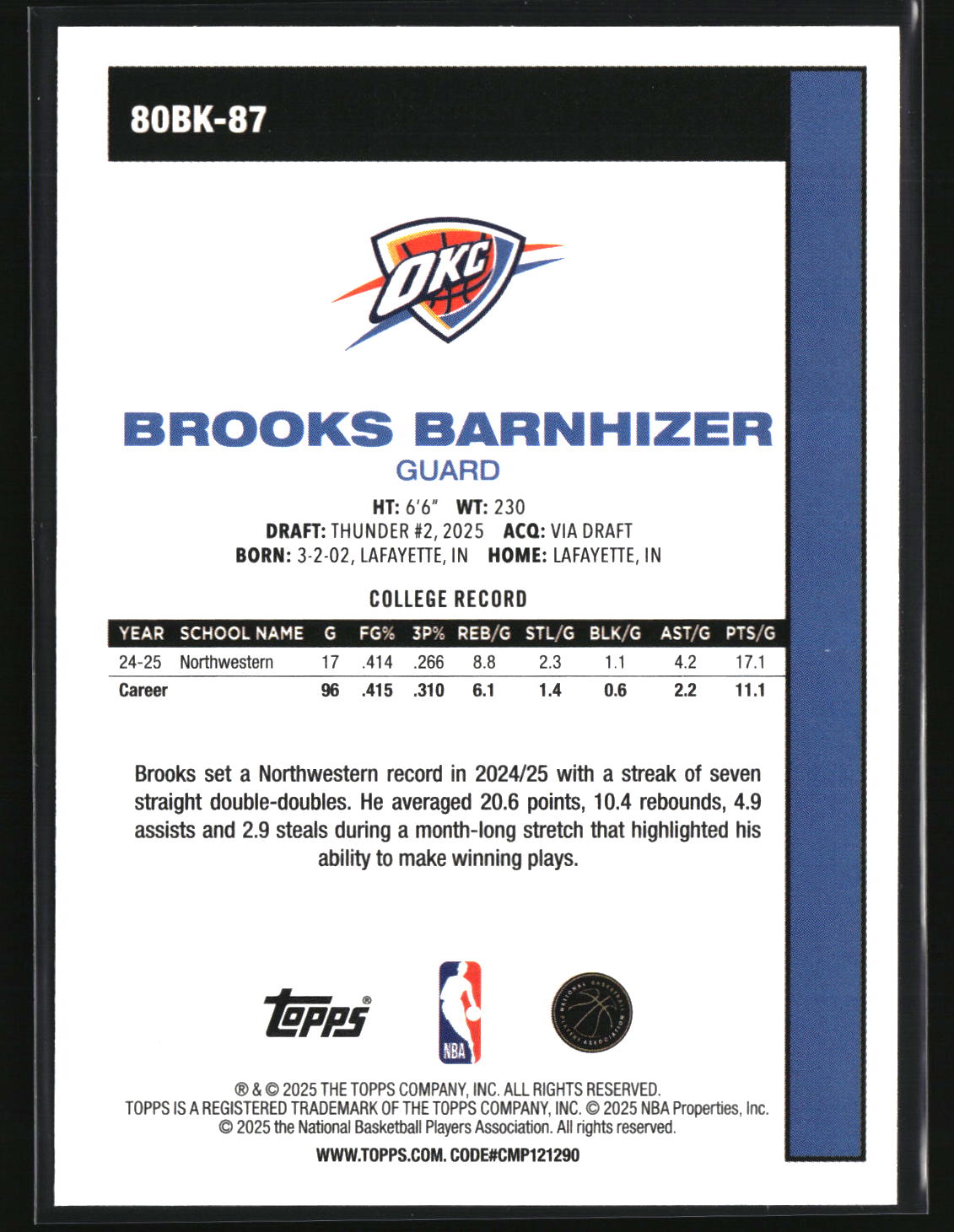 Brooks Barnhizer 2025-26 Topps 1980-81 Topps Basketball #80BK-87