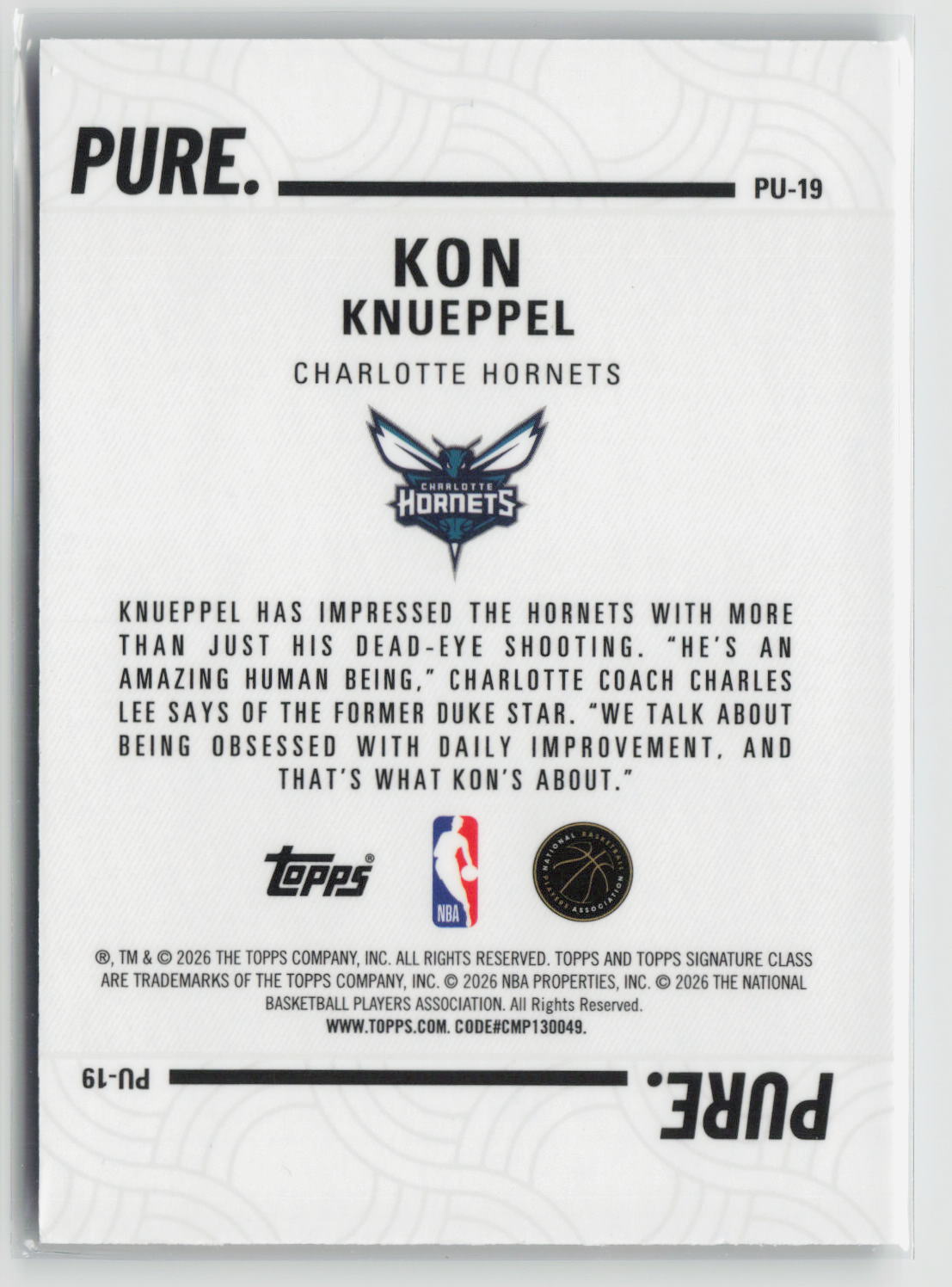 Kon Knueppel 2025-26 Topps Signature Class Pure #PU-19
