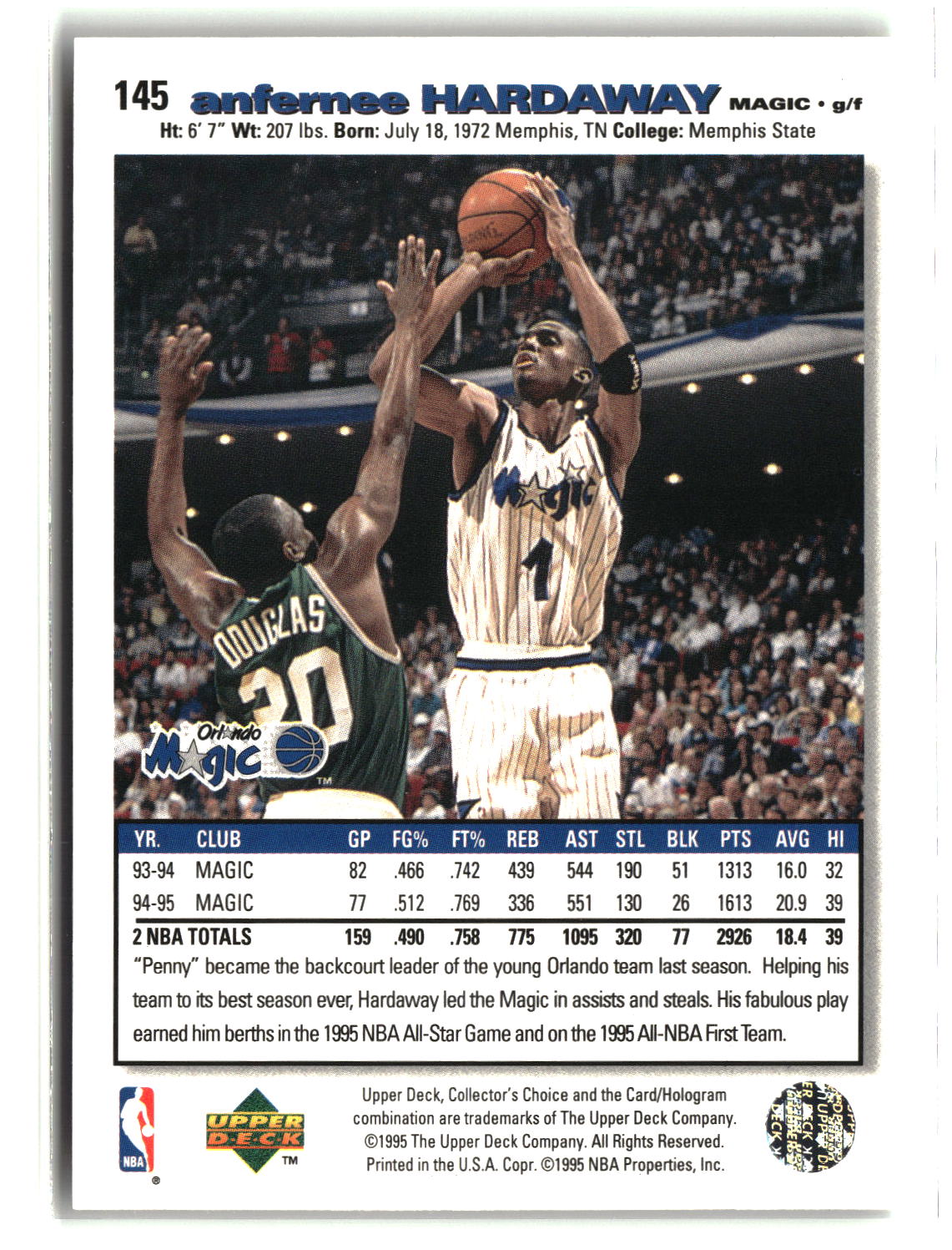 Anfernee Hardaway 1995-96 Collector's Choice #145