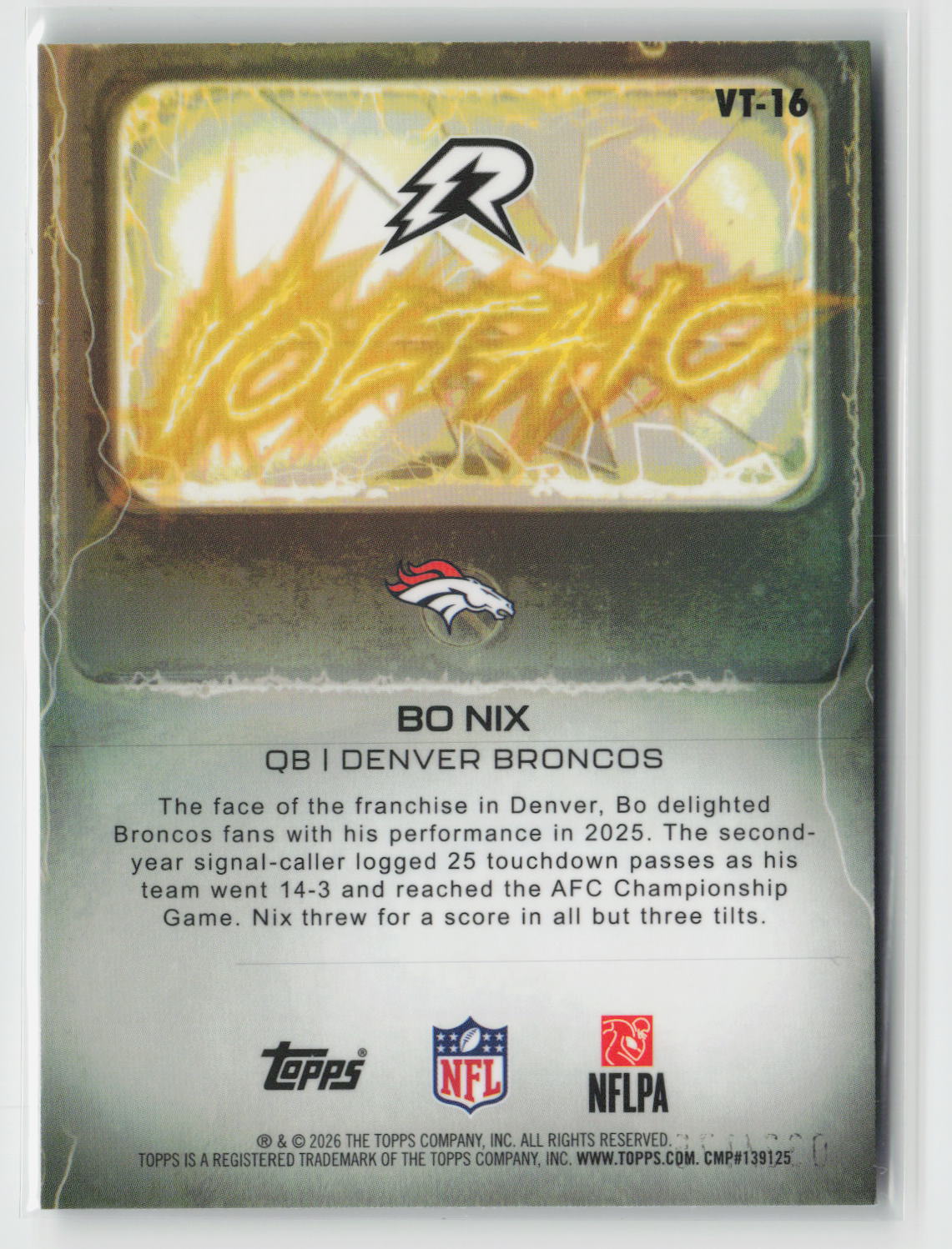Bo Nix 2025 Topps Resurgence Voltaic Green Surge Refractor #VT-16