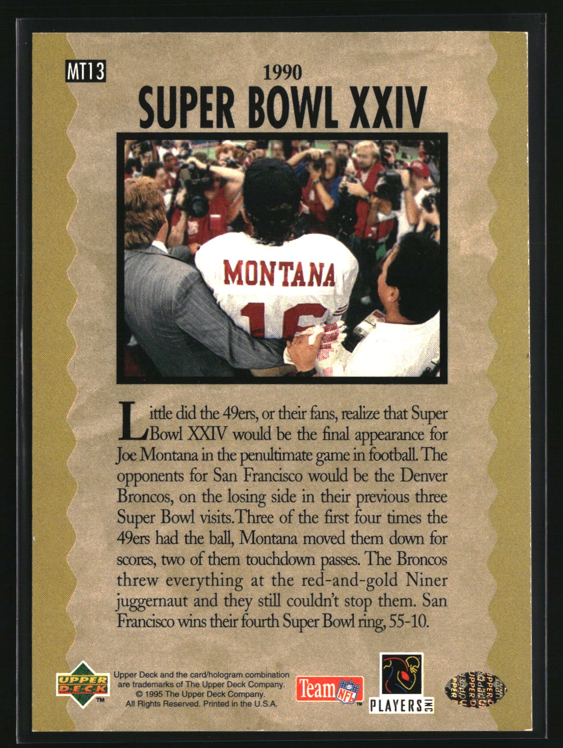 Joe Montana 1995 Upper Deck Joe Montana Trilogy #MT13