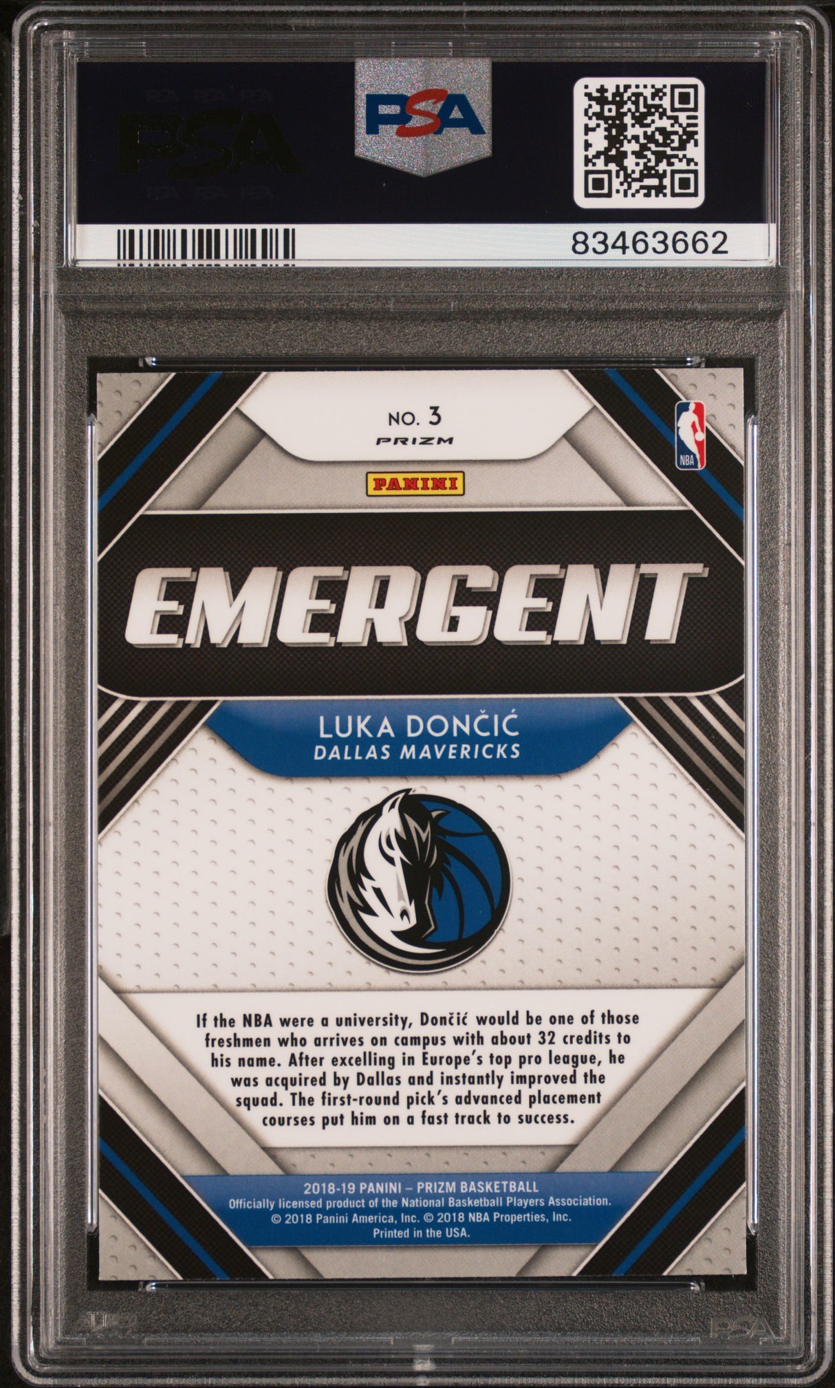 Luka Doncic 2018-19 Panini Prizm Emergent Silver #3 PSA 10