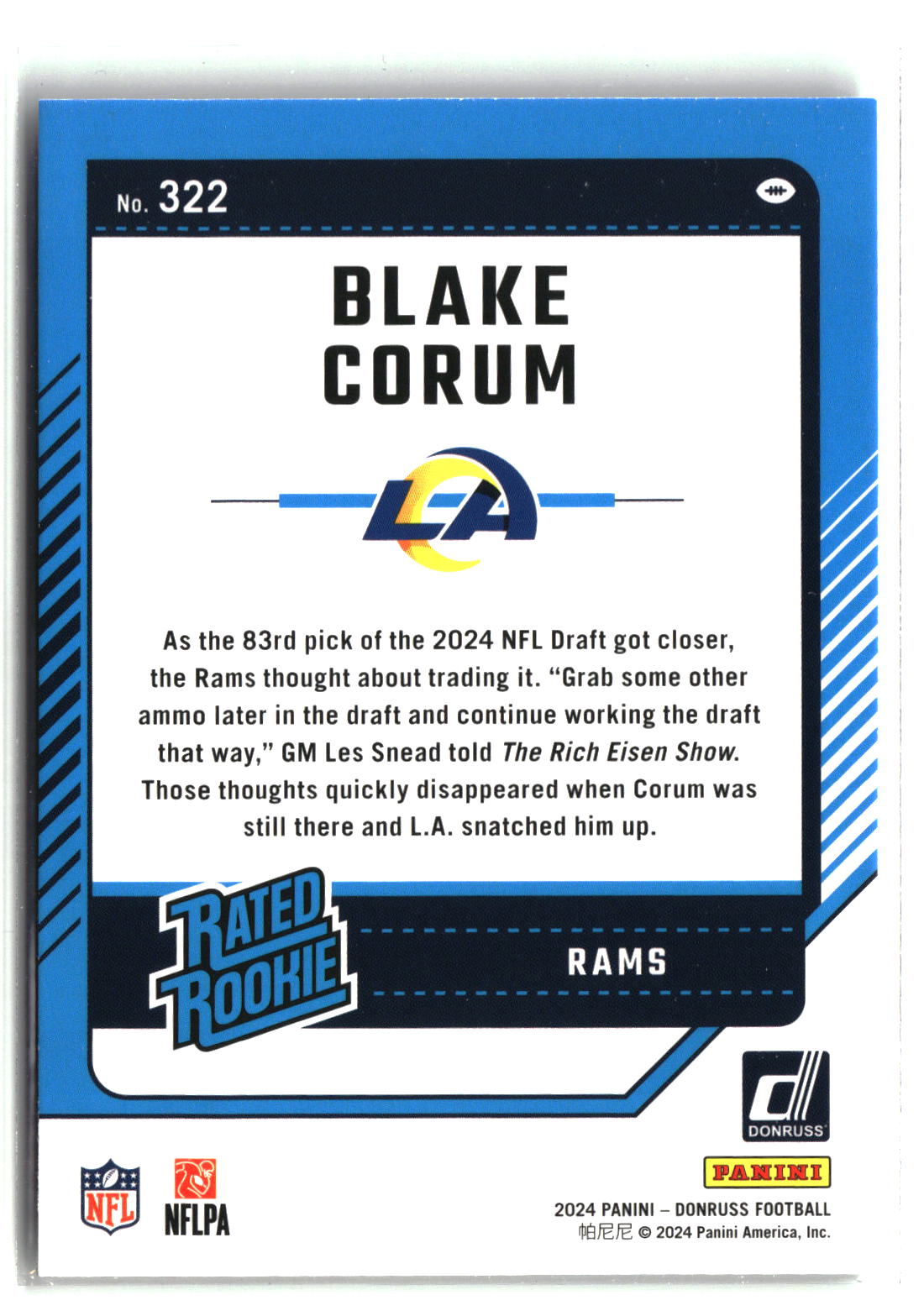 Blake Corum 2024 Donruss #322