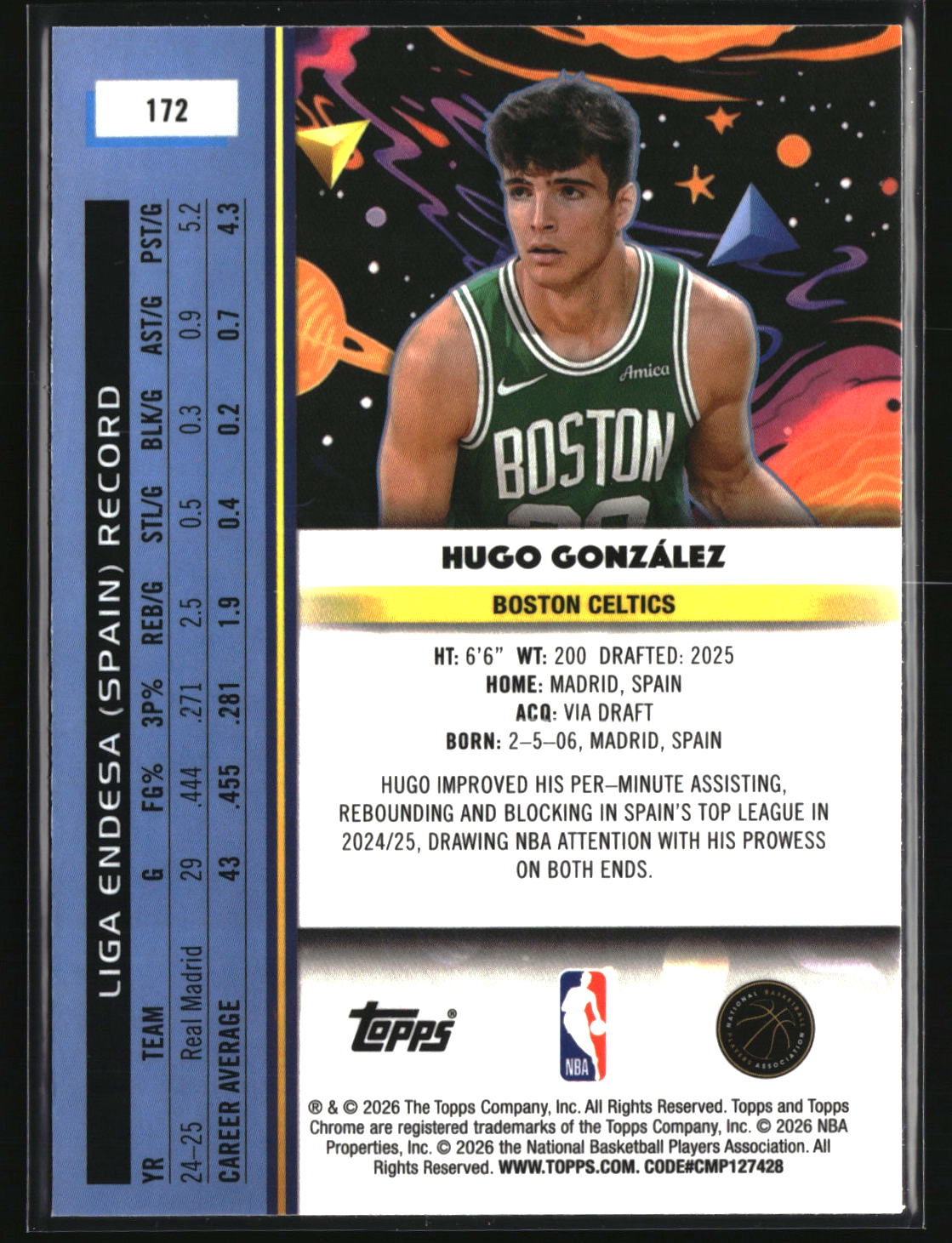 Hugo Gonzalez 2025-26 Topps Chrome Cosmic #172