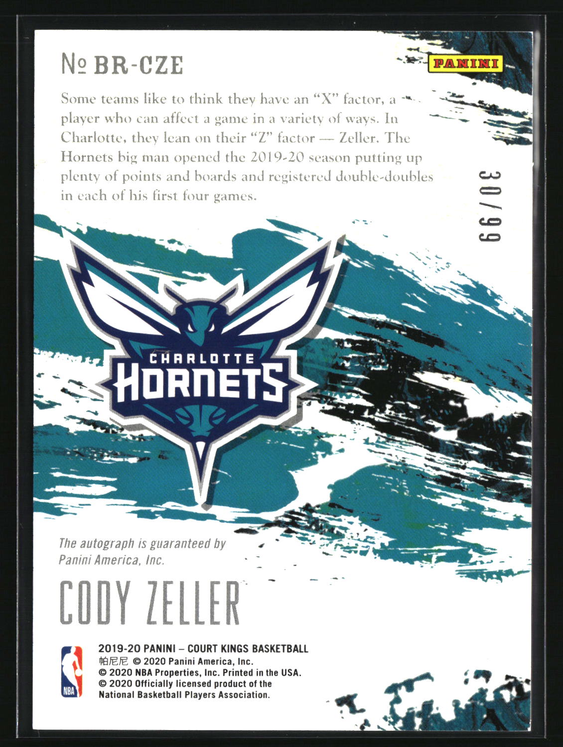 Cody Zeller 2019-20 Panini Court Kings Brush Strokes Ruby #BR-CZE #/99
