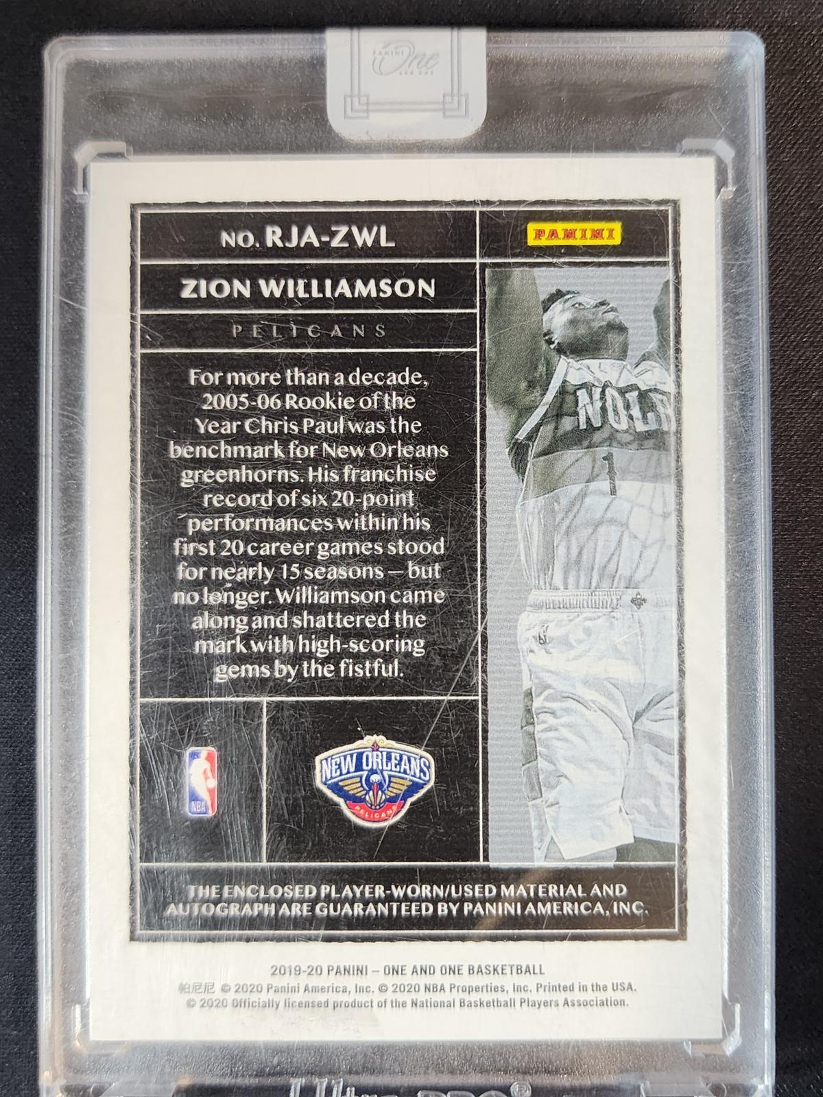 Zion Williamson 2019-20 Panini One and One Rookie Jersey Auto Blue RJA-ZWL 33/49