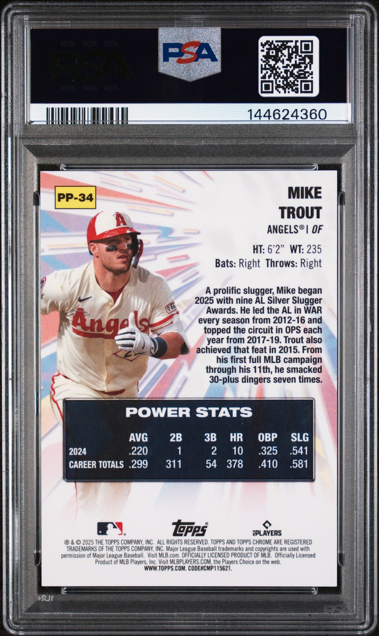Mike Trout 2025 Topps Chrome Update Power Players Orange Ref #34 PSA 10