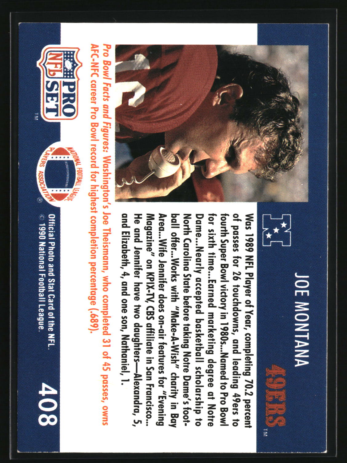 Joe Montana 1990 Pro Set #408