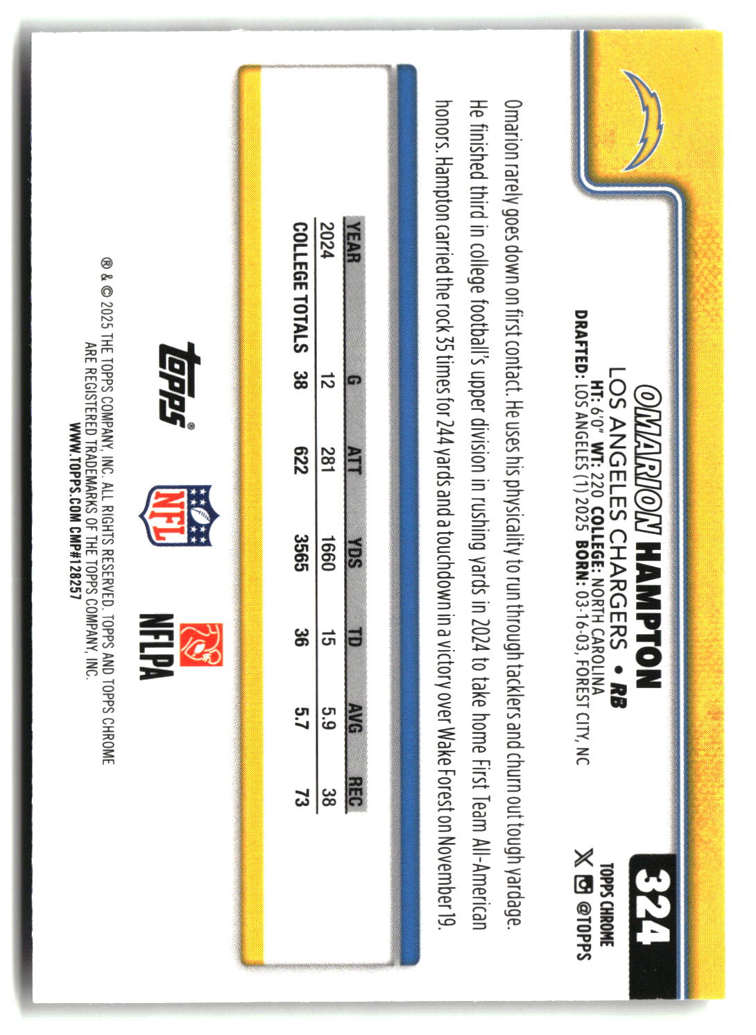 Omarion Hampton 2025 Topps Chrome #324