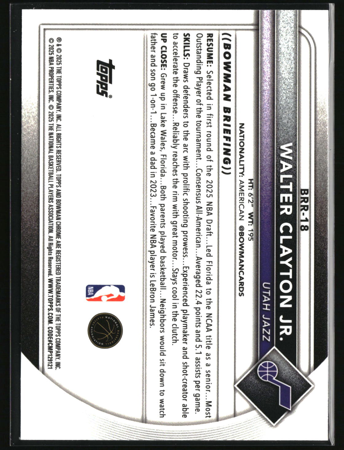 Walter Clayton Jr. 2025-26 Bowman Red Rookie Variations #BRR-18
