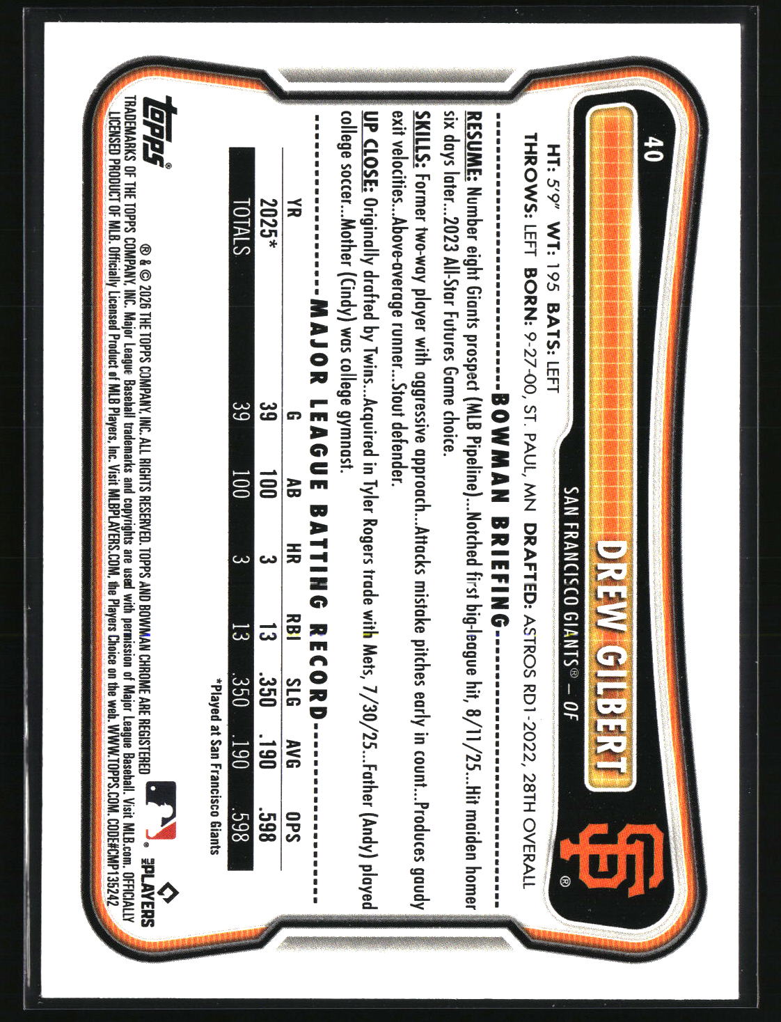 Drew Gilbert 2026 Bowman #40