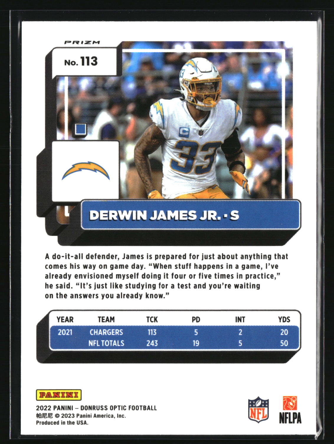 Derwin James Jr. 2022 Donruss Optic Holo #113