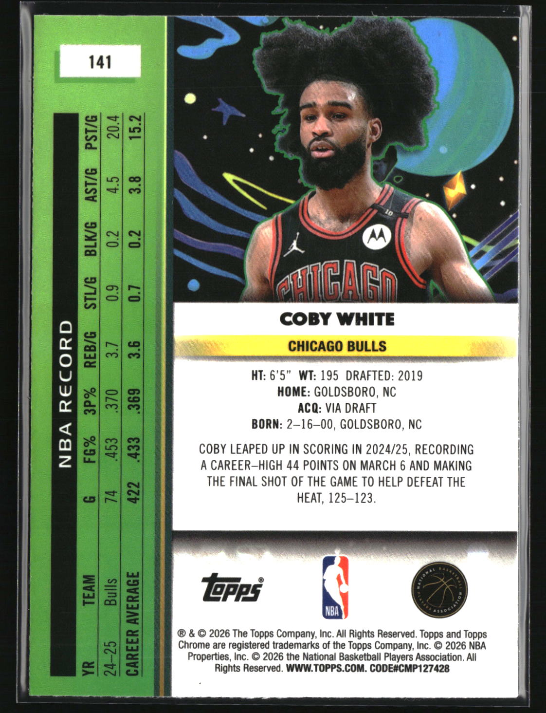 Coby White 2025-26 Topps Chrome Cosmic #141