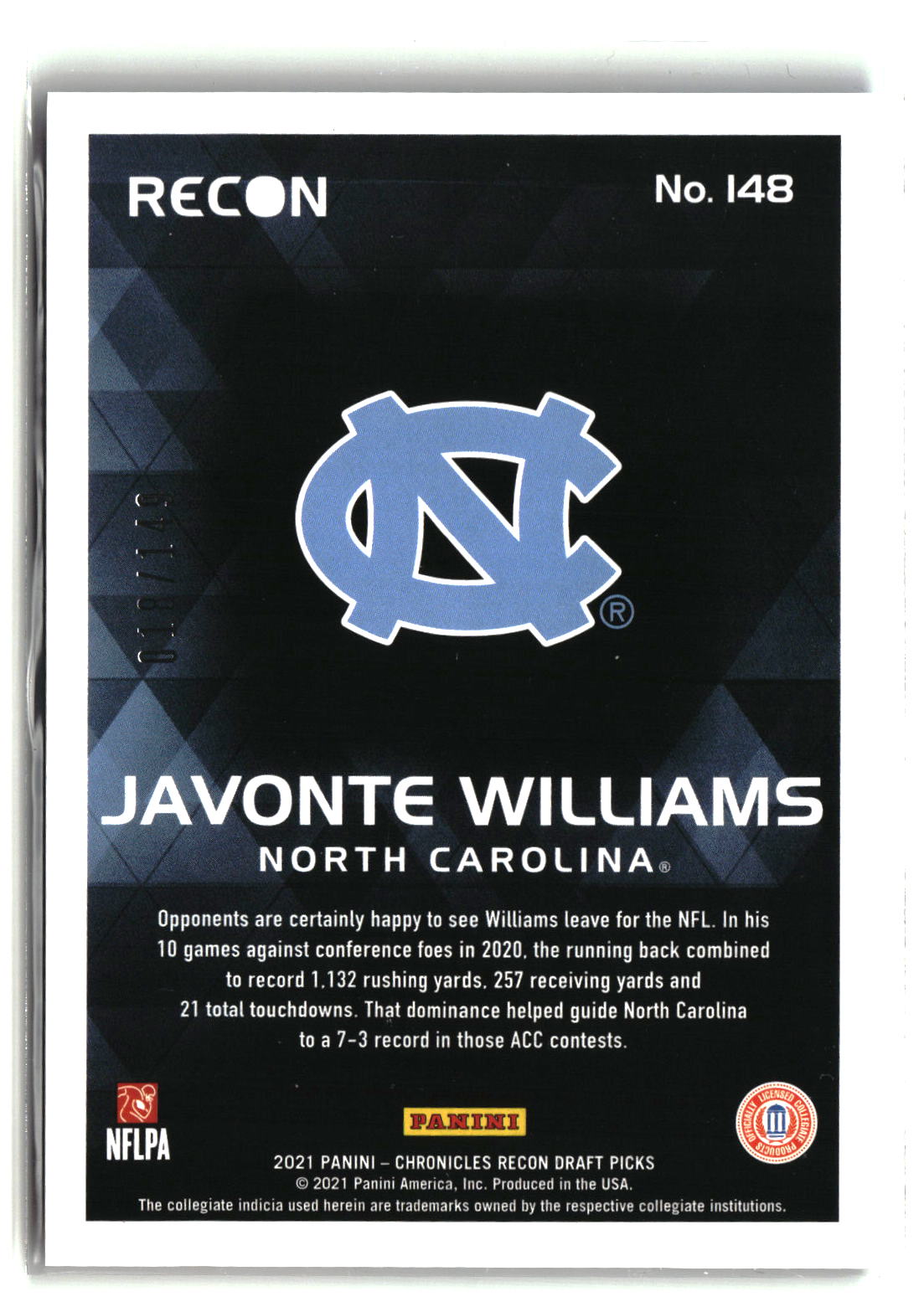 Javonte Williams 2021 Panini Chronicles Draft Picks Red #148 #/149